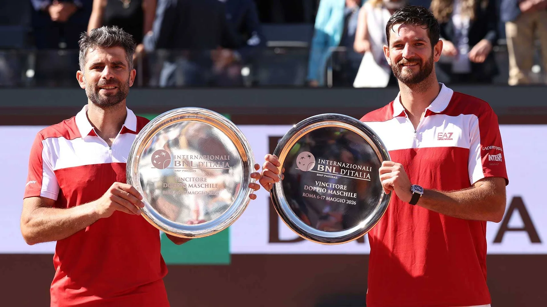 Simone Bolelli and Andrea Vavassori holding the 2026 Rome doubles trophy