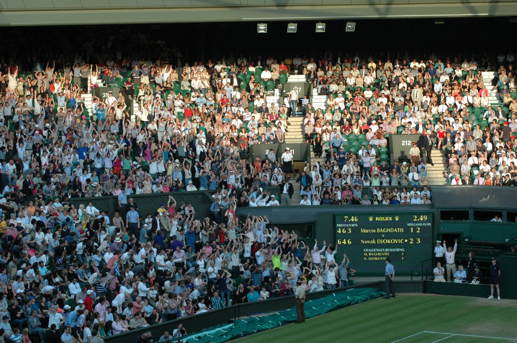 Tennis spectators watching play on a crowded show court