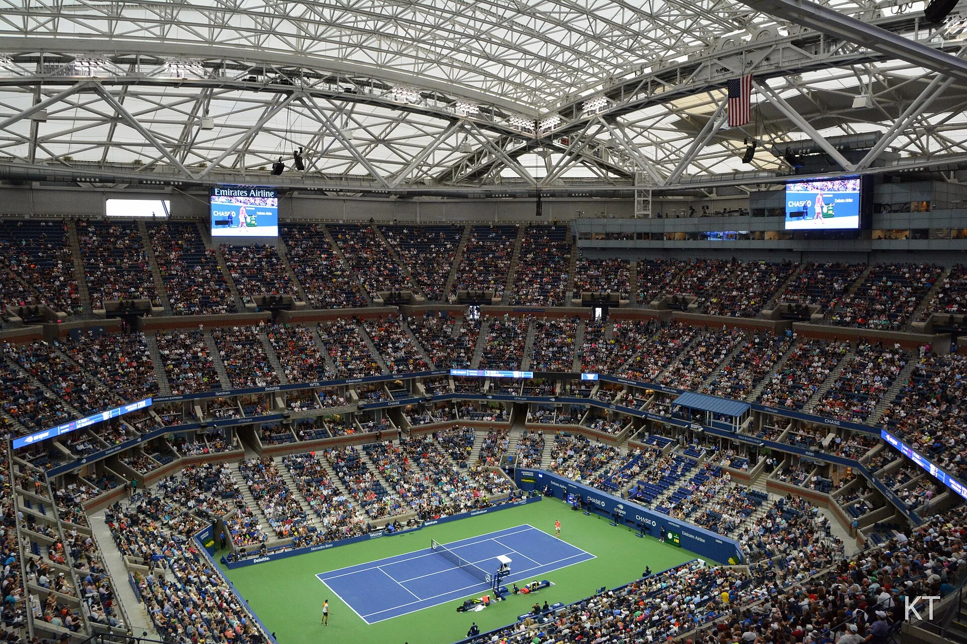 Arthur Ashe Stadium filled with spectators during the US Open
