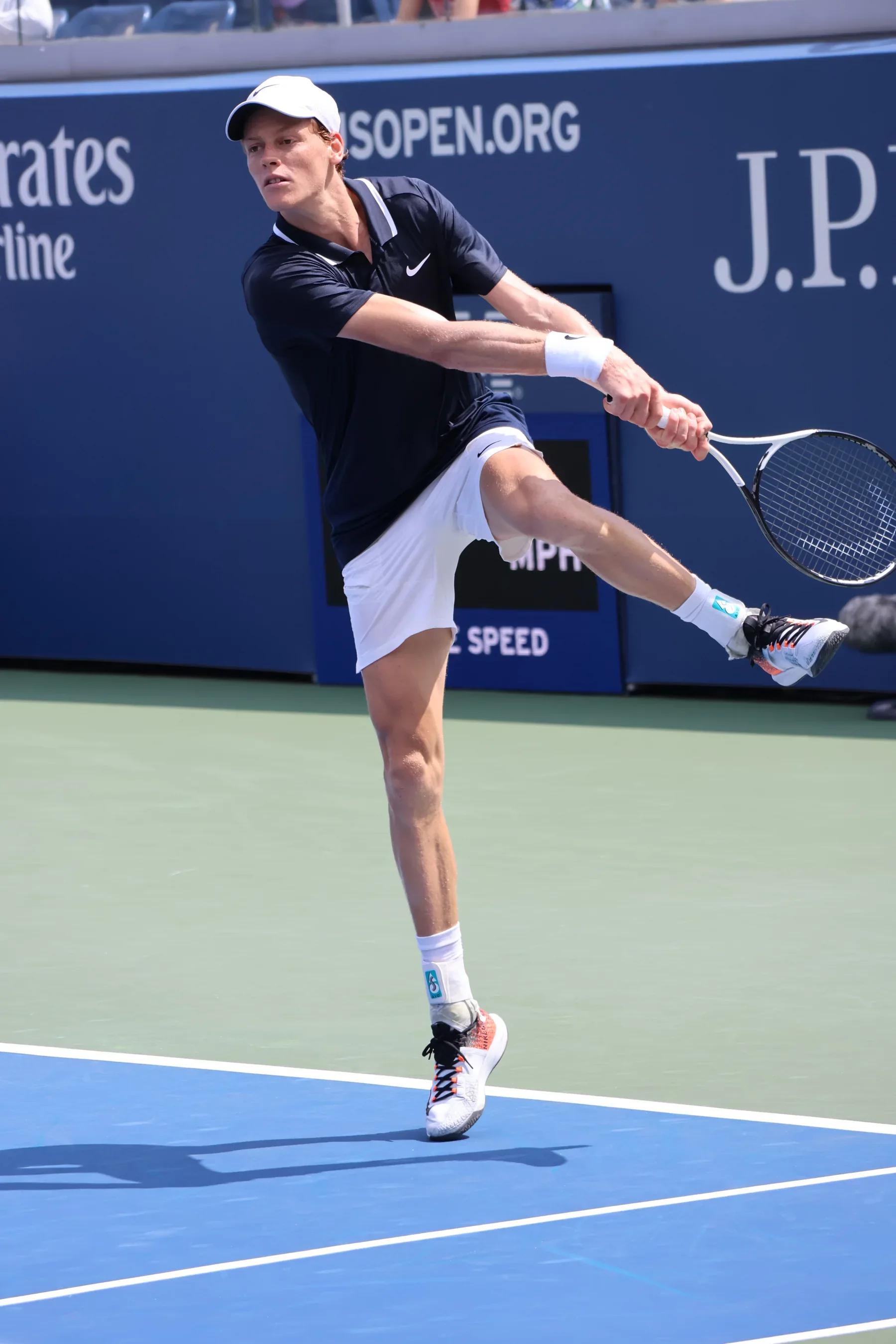 Jannik Sinner practicing before the 2024 US Open in New York