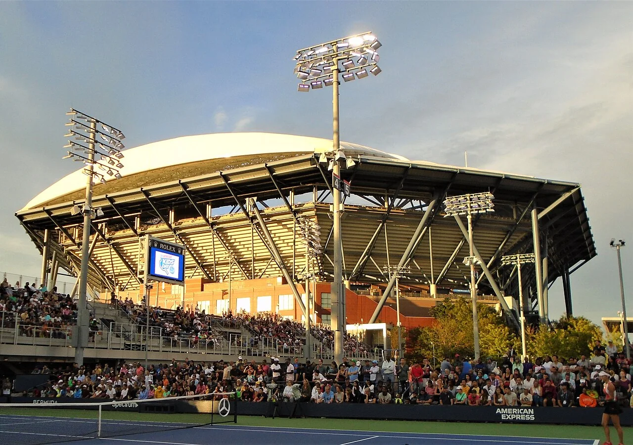 Court 4 and Arthur Ashe Stadium at the USTA National Tennis Center during 2019 US Open Fan Week