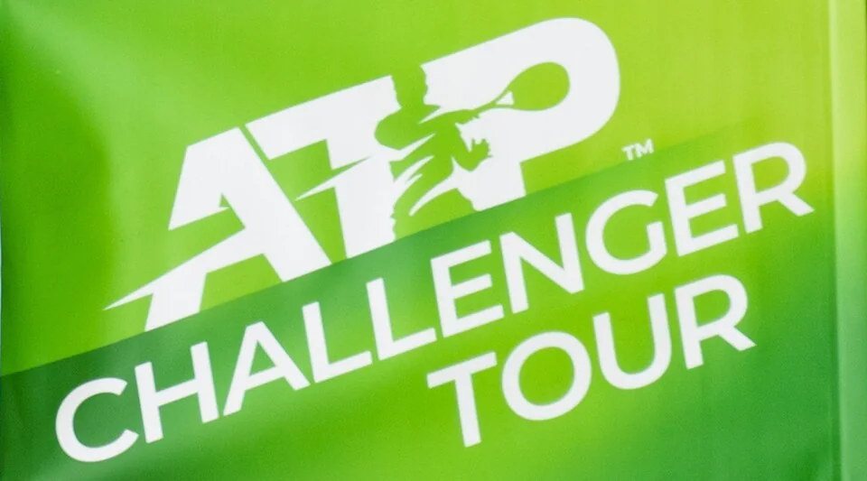 ATP Challenger Tour net sign at the 2021 Nottingham grass-court tournament