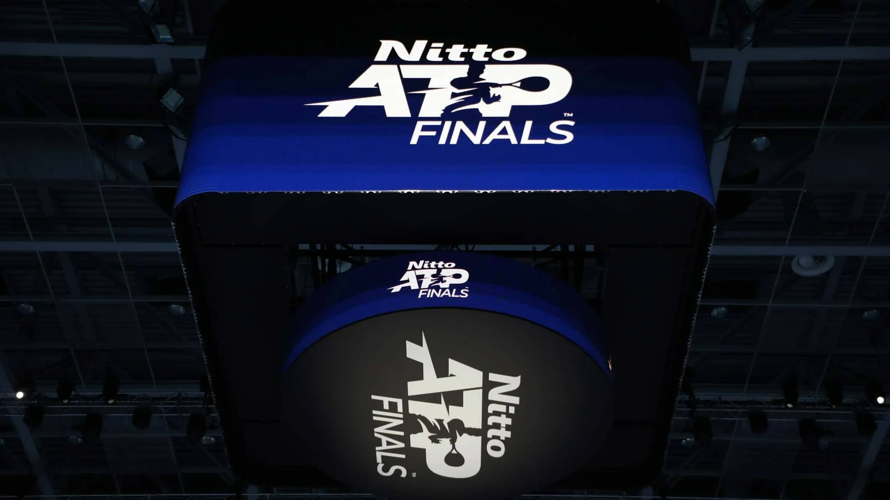 Nitto ATP Finals arena video board showing the Turin competition setting